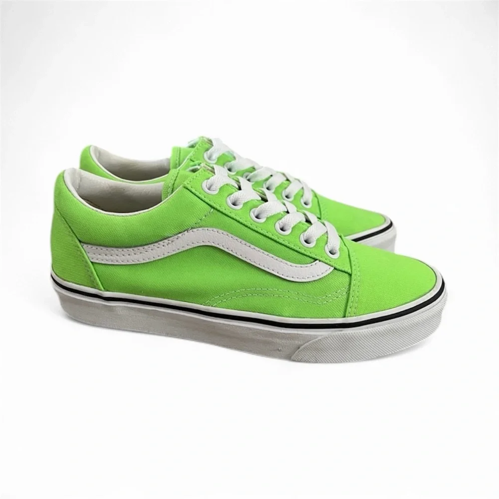 Vans Old School Neon Green Canvas Low-Top Sneakers with White Accents - Picture 3 of 10